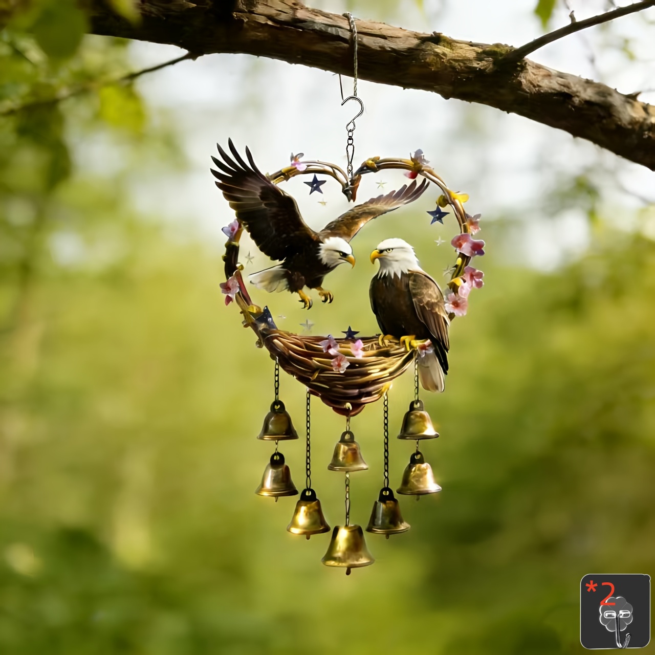 TEMU Large Outdoor Eagle-shaped Wind Chime With Bells - Hand-assembled, Vintage-style Hanging Garden Decor, Durable Acrylic Panel, Suitable For And