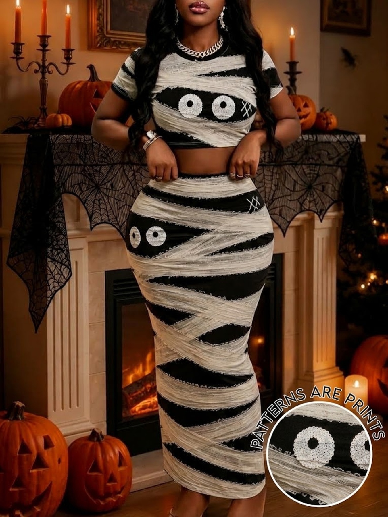 halloween all     set casual everyday vacation friendly fashionable two piece womens outfit featuring a solid color crop top and high waist skirt