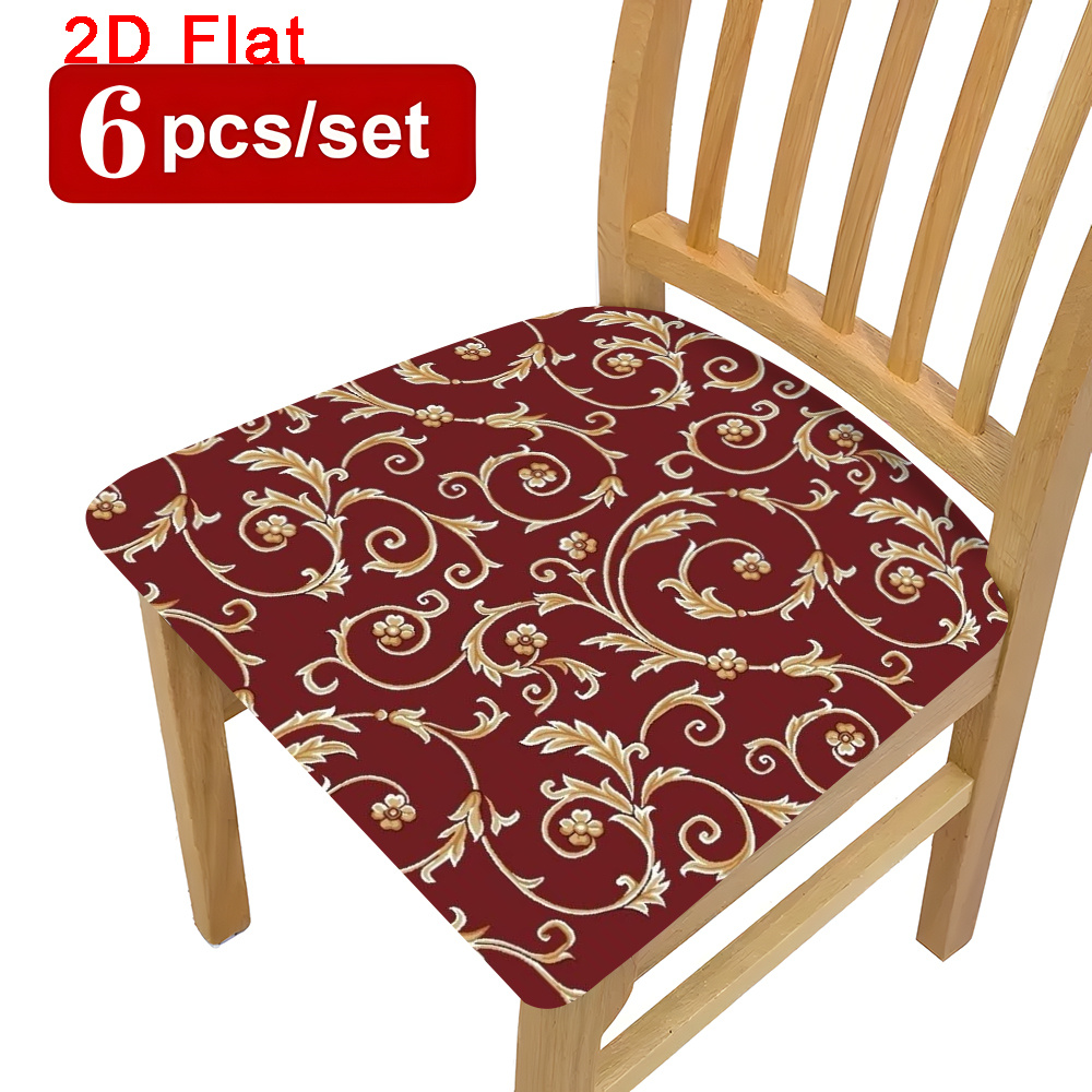 TEMU Juego de 2/4/6 fundas de silla elásticas con estampado floral vintage dorado, adecuadas para cocinas, comedores familiares, uso diario,
