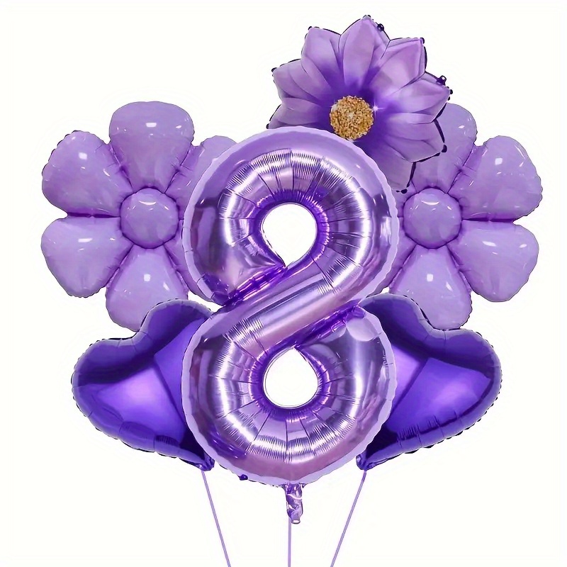 7pcs Mixed Heart Number Balloon And Ribbon Set For Birthday Party Decorations, Anniversary Celebration Festival Atmosphere Background Wall Photography Props, Christmas Decorations, Navidad Decoración