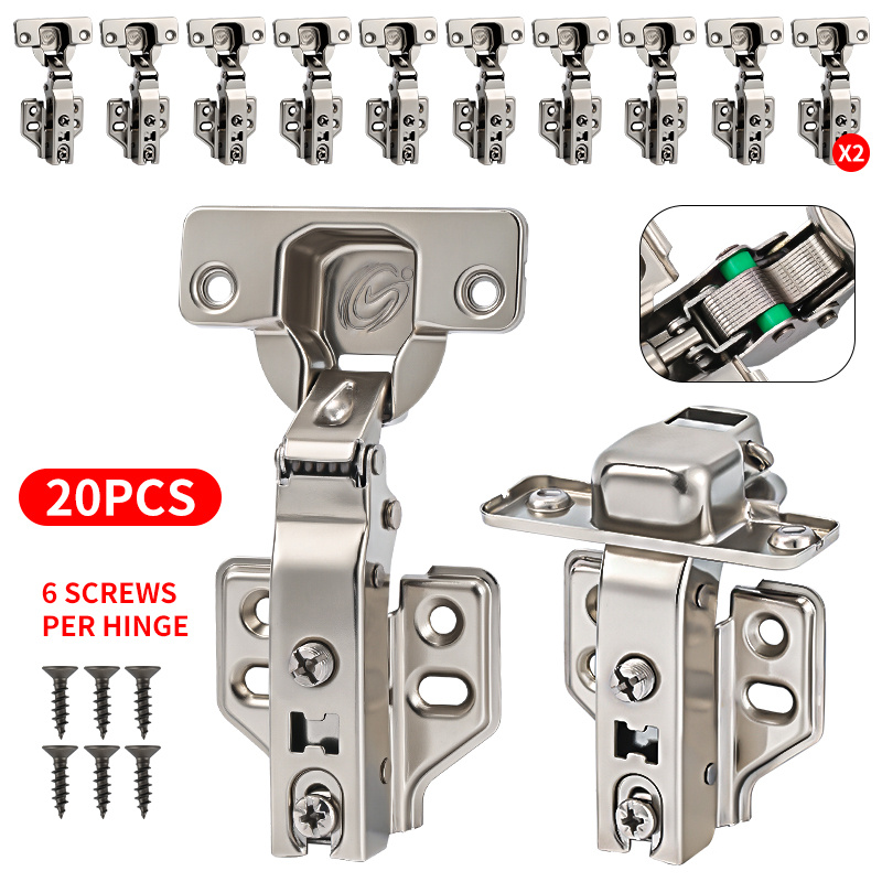 TEMU 20pcs Set Heavy-duty Cold-rolled Steel Cabinet & Wardrobe Hinges With Buffer System - Straight/curved Door Hinges, Surface-mount Minimalist
