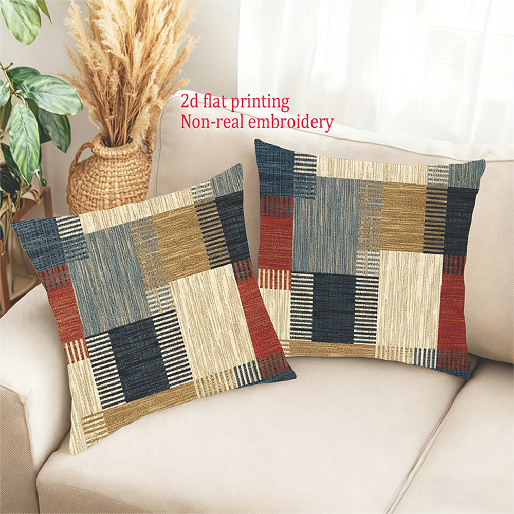 TEMU de almohada 2D - 2 piezas, diseño retro geométrico patchwork, ideal para sofás modernos de tela, decoración interior/exterior, sillas de coche,