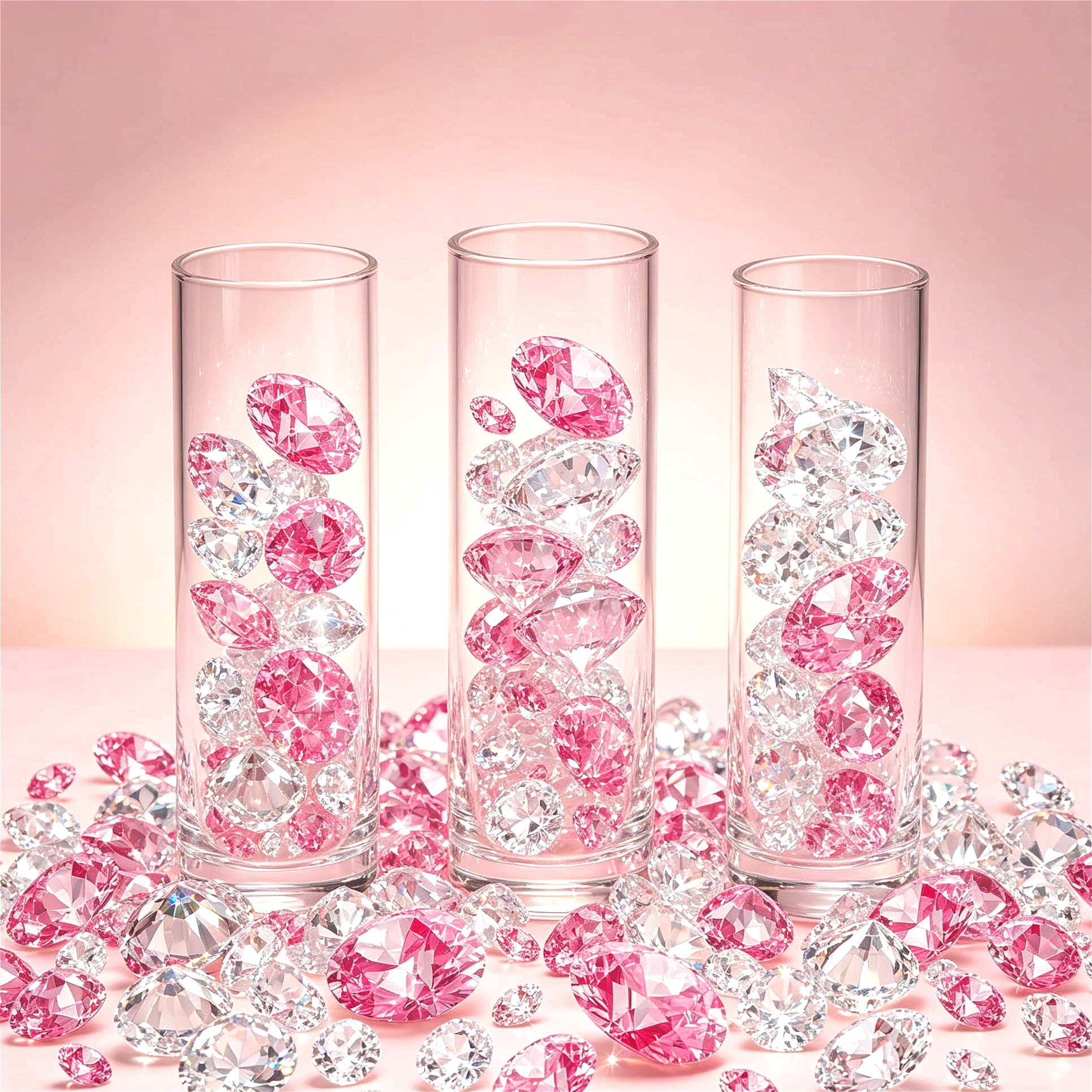 TEMU 511pcs Sparkling Pink & Transparent Acrylic Fake Diamonds Suitable For Diy Crafts, Wedding Decor, Vase Fillers, Table , Floating Candles,