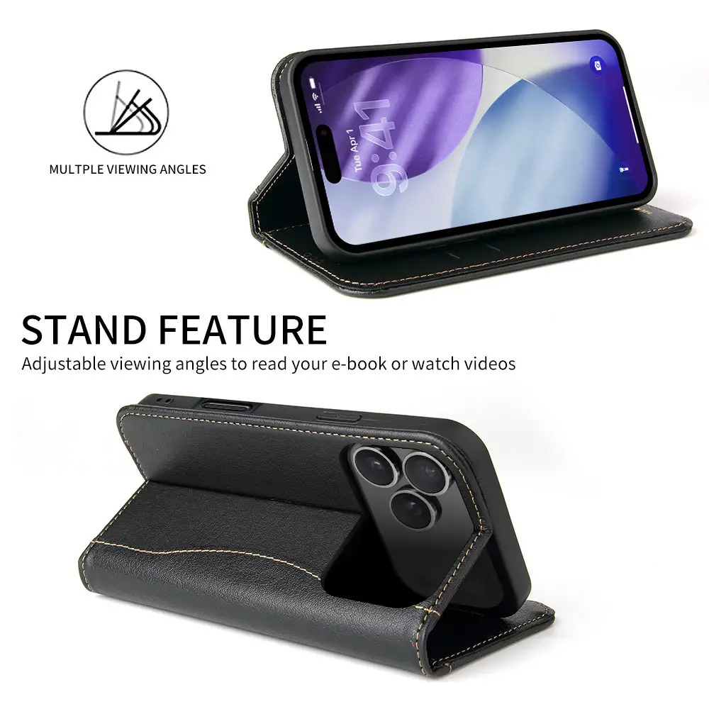 Phone Case - Genuine Leather Wallet-Style Phone Case, Compatible with for Iphone 17 Pro Max/17 Pro/16 Pro