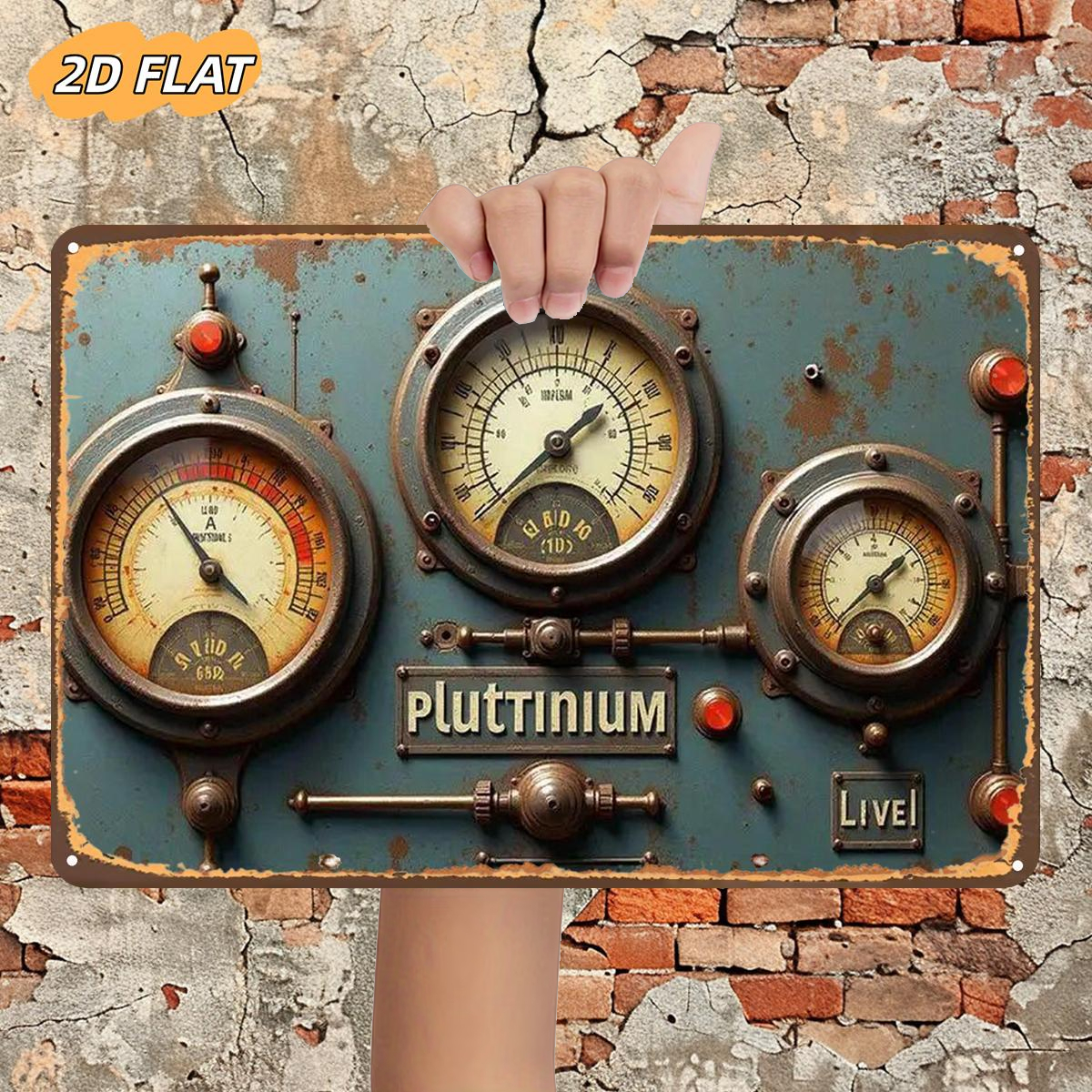 TEMU 2D Plat, 2D Plat 1 stuks, 'Platinum Live: Retro Industriële Dashboard Display Scherm', Logo, Muurkunst/Kamer/Restaurant/Bar/Deur/Garage Decor