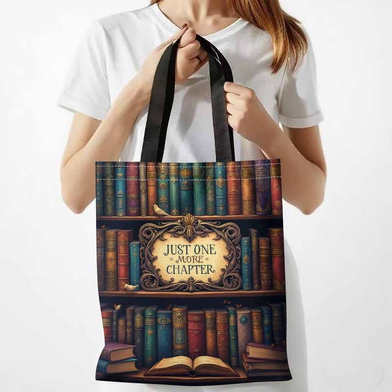 TEMU 1pc, "the Tote Bag On : The Perfect Combination Of Reading And Shopping", Durable Shoulder Strap Bag, Machine Washable Everyday Casual Fashion