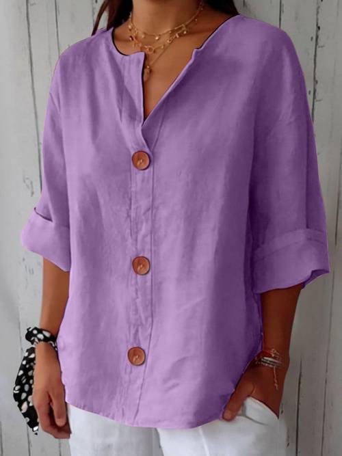 womens summer button up v neck three quarter sleeve shirt casual loose fit solid color waist tied blouse for daily wear