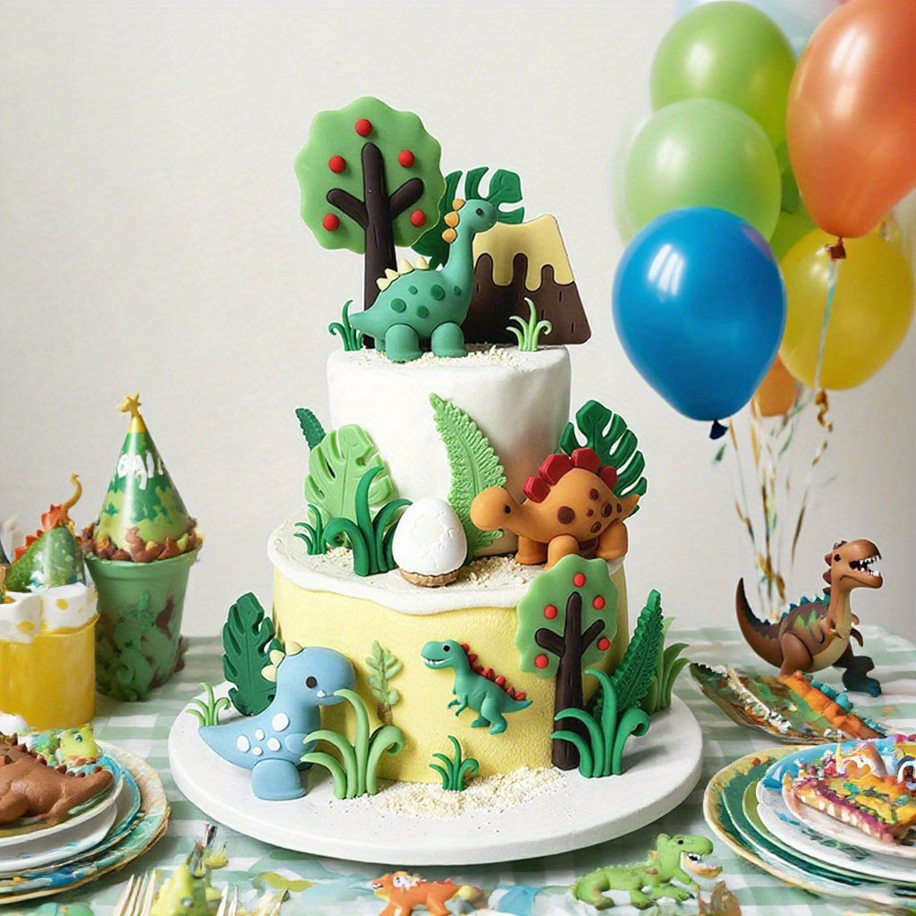 Déco De Gâteau Dinosaure - 38 Pièces Pour Anniversaire Thème Jungle - Toppers Réutilisables Et Amusants