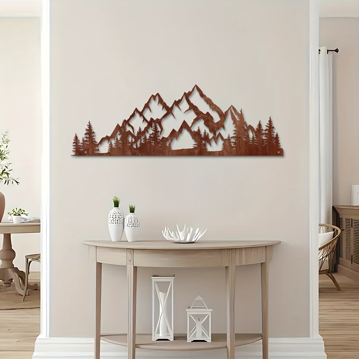 TEMU 1pc Vintage Metal Wall Art - Rustic Forest Landscape Sculpture With Mountain & Woodland Scene, Suitable For Indoor/outdoor Farmhouse Decor, Hill