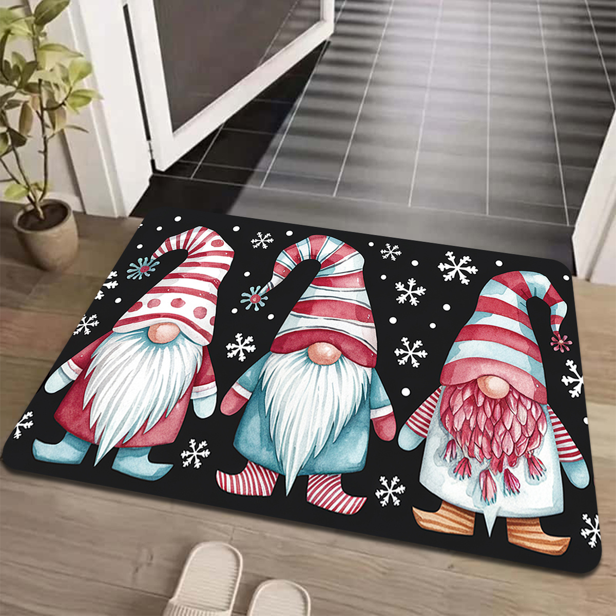 

1pc Christmas Gnomes Doormat, Mat, Stain Rectangular Entrance Rug, Dry Mat, , For Decor, Thanksgiving 's Day Day Graduation