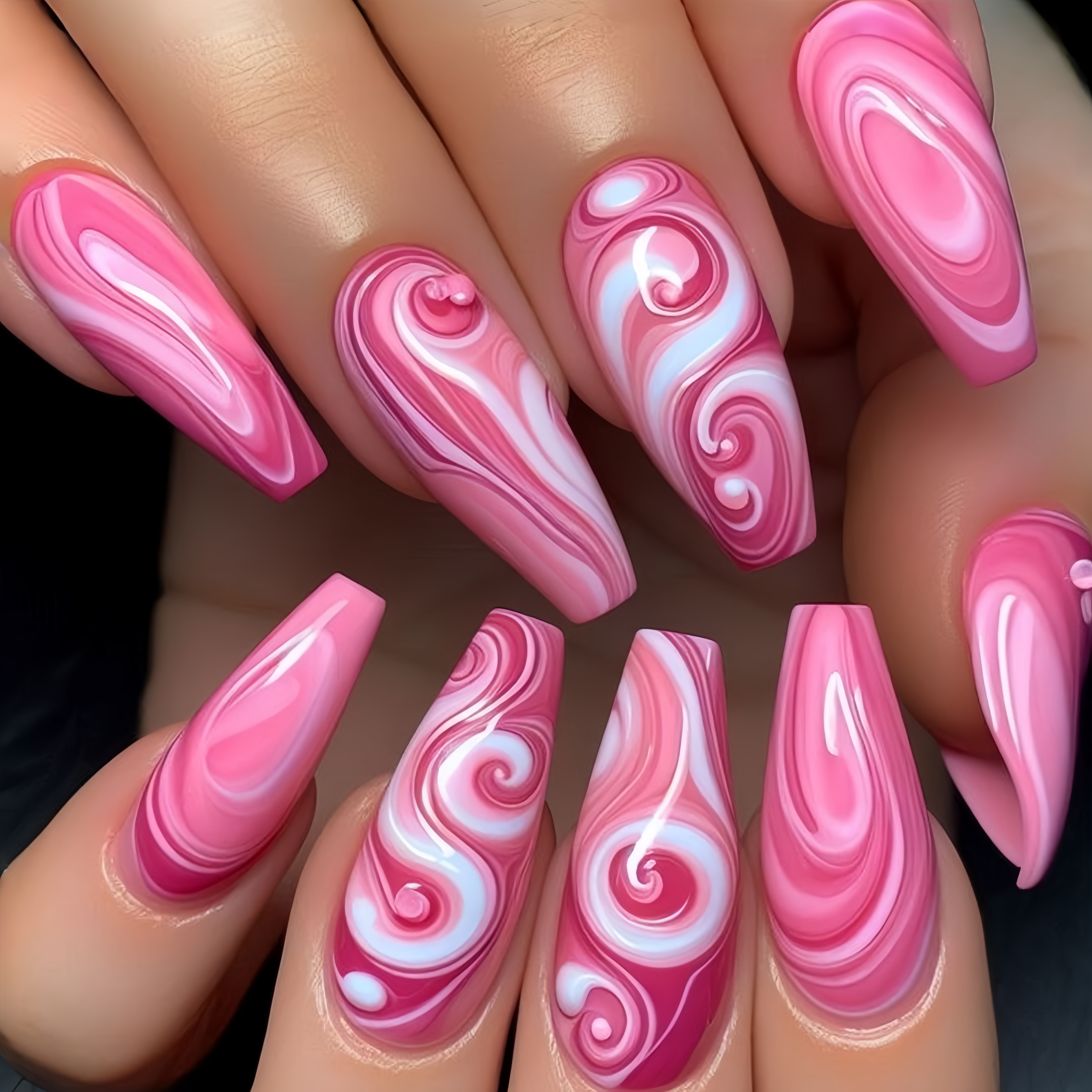 TEMU 24pcs Pink And White Striped Ombre Press-on Nails, Long Tips, Reusable Y2k Nails For Women, Detachable Fake Nails, Press-on Nails