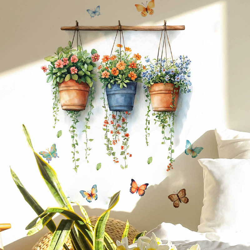 TEMU Adesivo murale con fioriera, e fiori, decorativo per soggiorno, sala da , bagno, camera da letto, adesivo murale in PVC rimovibile