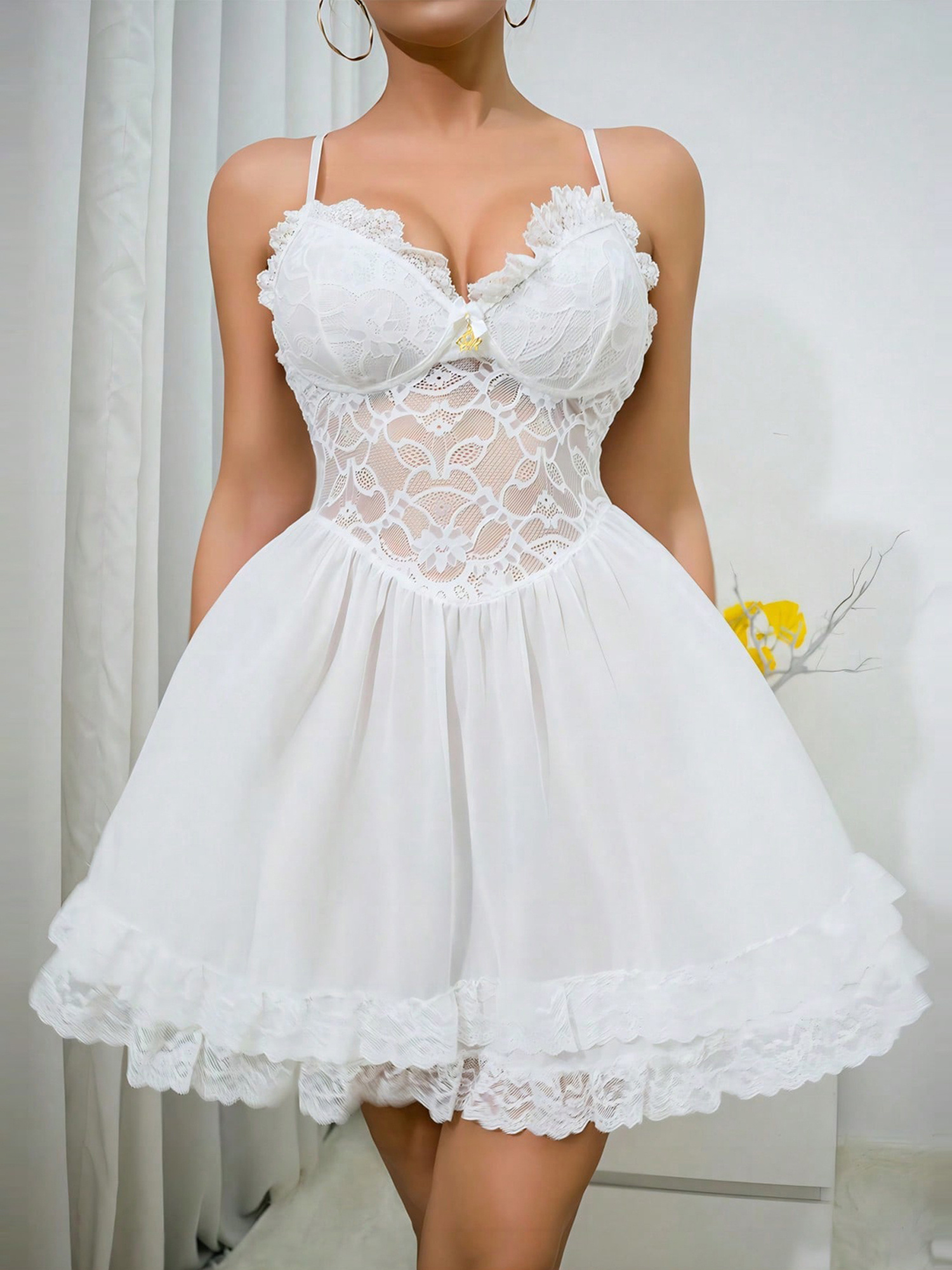 womens elegant spaghetti strap lace nightgown heart neckline - Temu