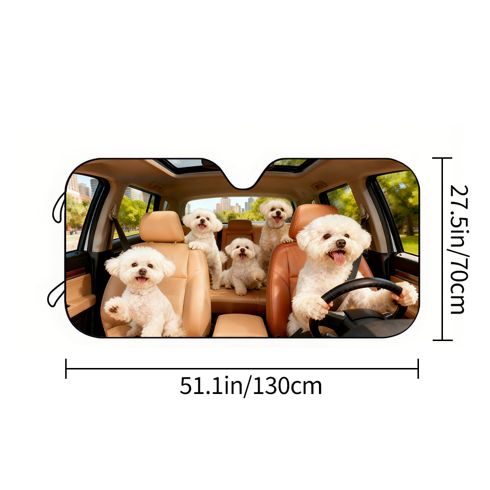 TEMU 1pc Maltese Car Sunshade, Interior Car Sunshade Cover, Uv Protection And Cooling, Suitable For Sedan And Rv Decoration