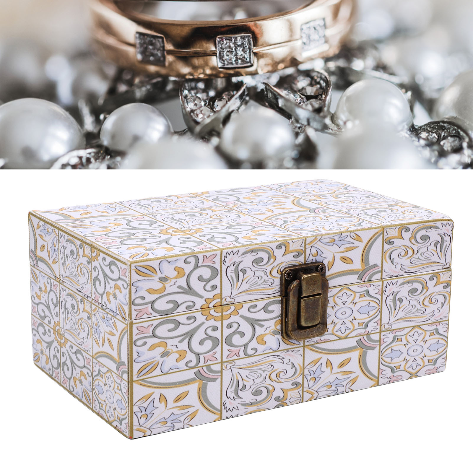 Image of Leather Wooden Storage Box Desktop Dust Proof Decorative Leather Jewelry Box With For Jewelry Earrings Necklaces, Shelf Baskets