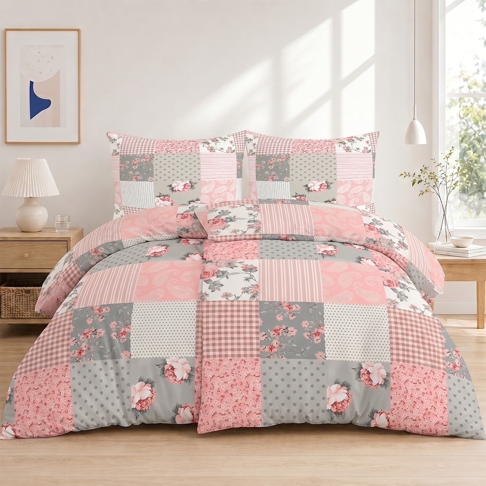 Image of 4pcs Double Sided Pink Floral Duvet Cover Set With Zipper 135*200 155*220 Bedding With 80*80 Pillowcases Soft Breathable For Couples Bed Sheets Set For Bedroom German Size Cottagecore Vintage Bedding