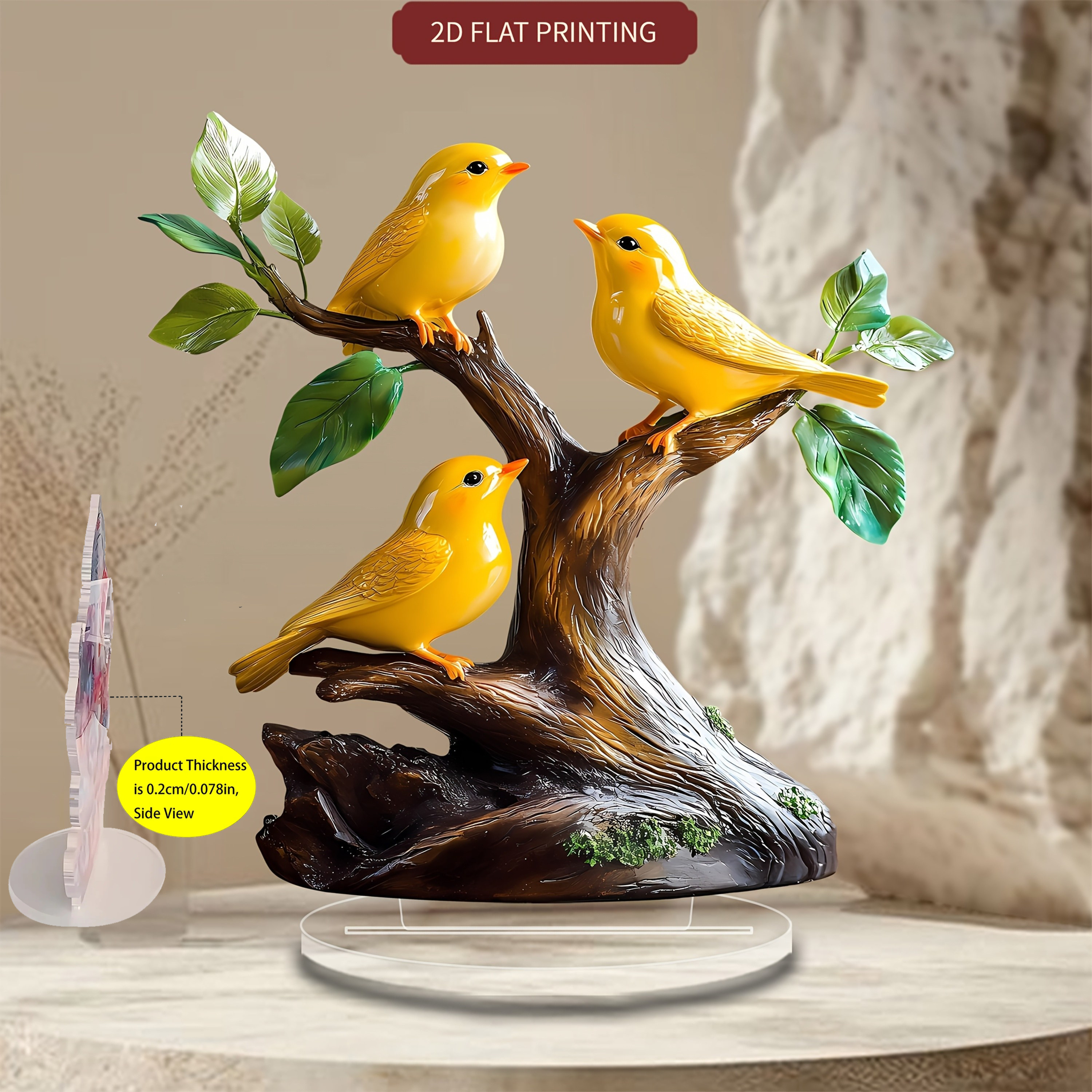 TEMU 2d Flat Acrylic Sculpture - Bohemian Style Desktop Decoration, On A Branch, Classic Animal Theme Art For Home, Office, Cafe, And Everyday Decor,