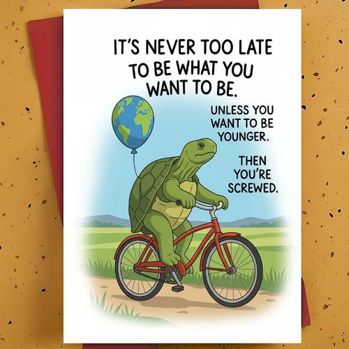 1pc funny birthday greeting card for friend coworker sibling turtle on bicycle cartoon design card with envelope