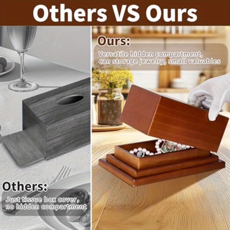 wooden tissue box cover with hidden compartment decorative facial   multi functional storage for bathroom office nightstands elegant wooden tissue holder with secret storage bathroom organizers and storage nightstand organizer modern aesthetic polished   Product details 2