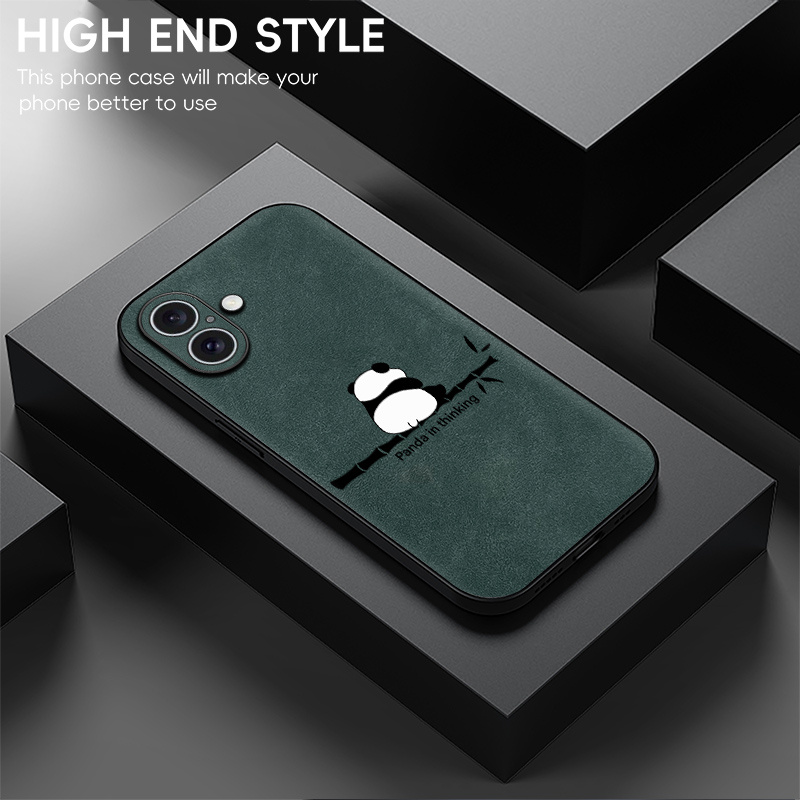 TEMU Luxury Leather Phone Case For Iphone 17/ 17air/ 17pro/ 17promax Protective, High-quality, Panda Climbing Bamboo, Compatible, Stylish Phone