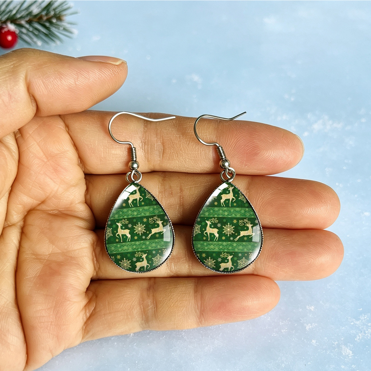 Vintage Festive Style Reindeer Snowflake Drop Earrings