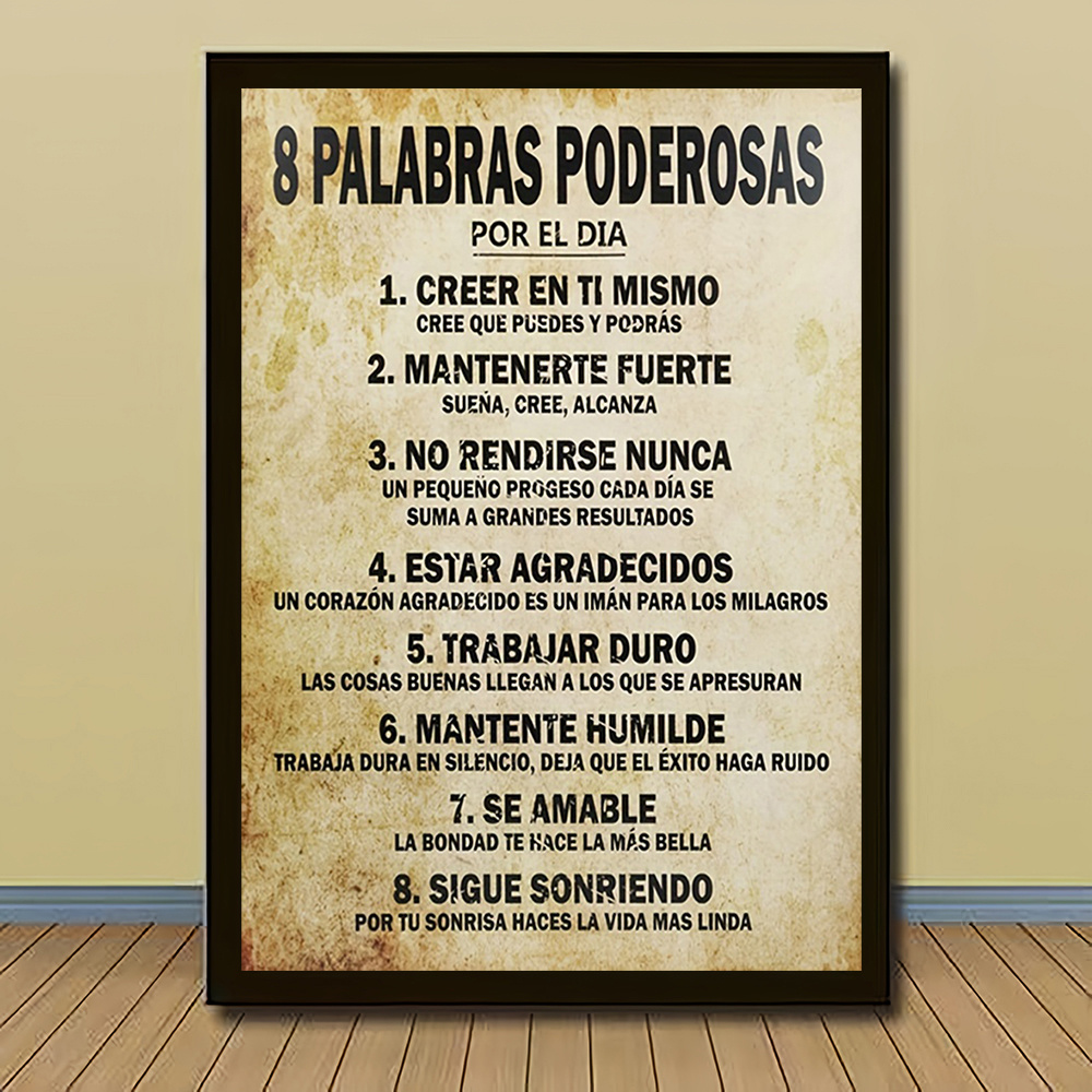 TEMU Cuadro Inspirador 2D , 1 pieza - 30.48X40.64 Cm, Sin , Póster Motivacional con 8 Frases Potentes en Español, Estilo Retro para Decoración de