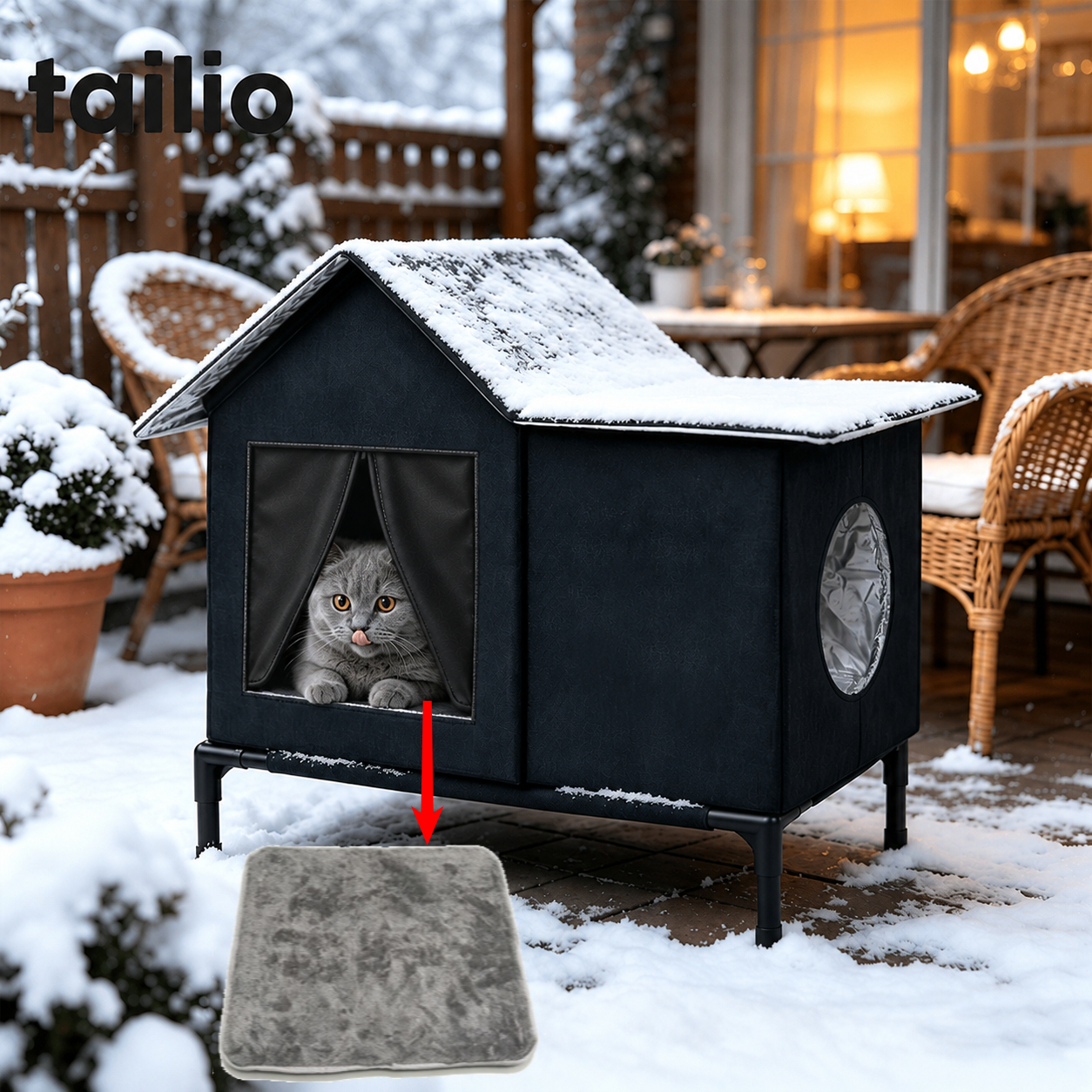 TEMU TAILIO Grande niche d'extérieur pour chat, résistante aux intempéries, en tissu Oxford durable avec couche isolante et base surélevée,