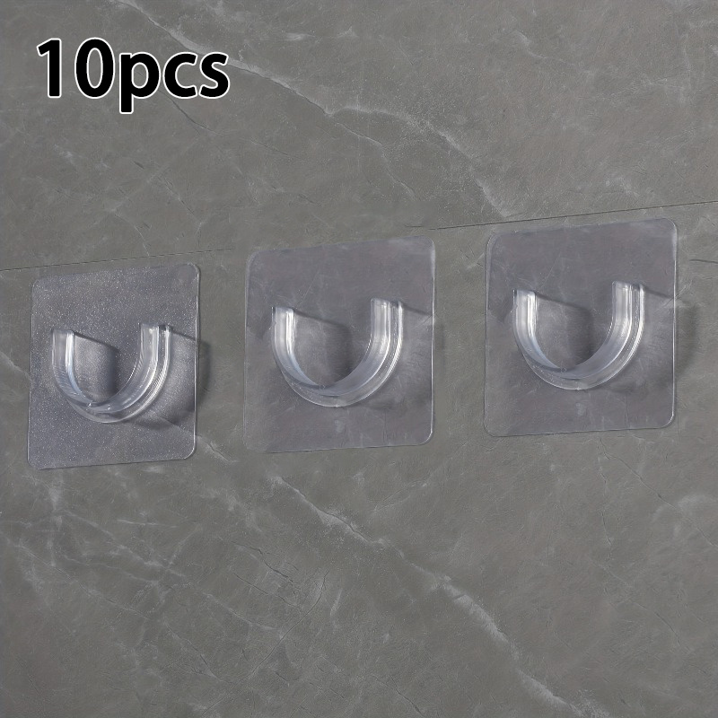 TEMU Support de tringle à rideau adhésif perçage - Support mural transparent en plastique ABS pour douche et fenêtre, fixation solide, retrait mural