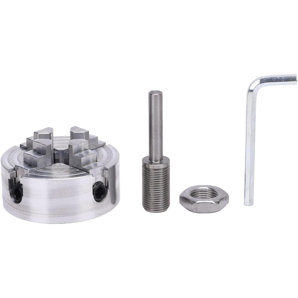 TEMU 4-jaw Mini Lathe Set, Wood Turning With Connecting Rod And Wrench, 2.0in/5cm Lathe Accessory For Cnc Grinding Milling Drilling