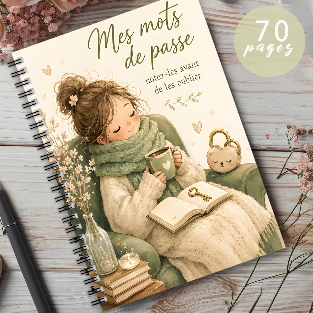 TEMU 1pc Spiral-bound French Password Notebook, Cozy Warm Illustration Girl With Hot , For Recording And Organizing Website Login Account Information
