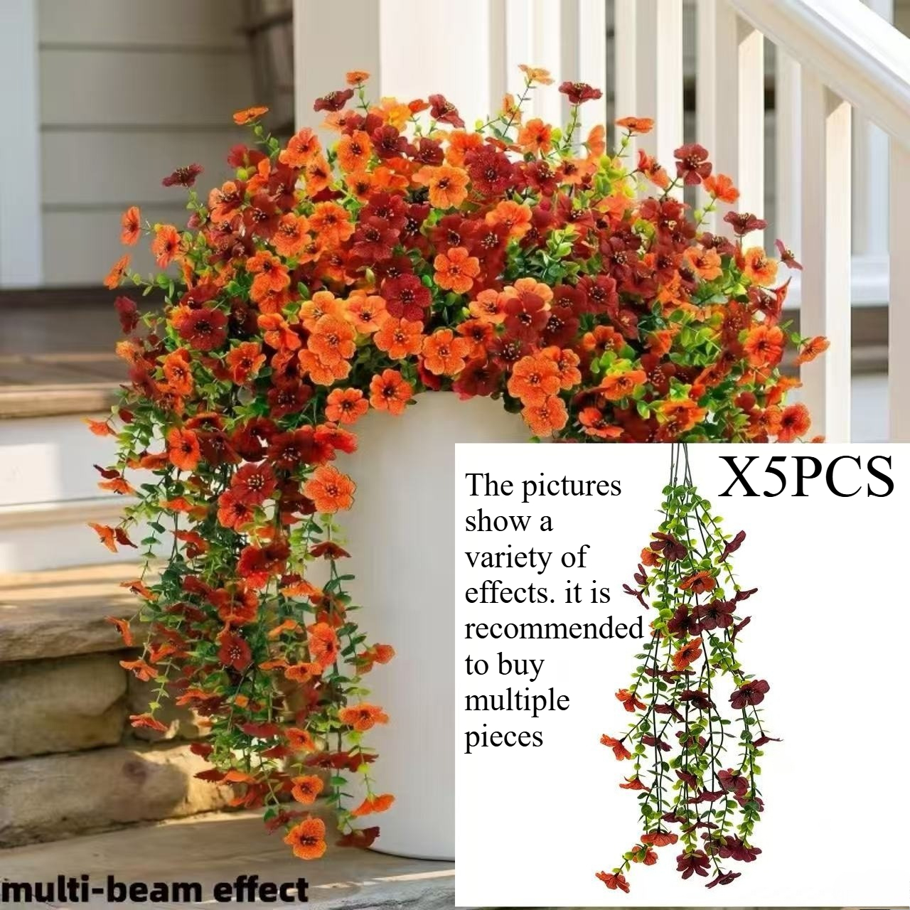 TEMU 50 Flowers, 5pcs Set Of Artificial Hanging Flower Plants For Outdoor Autumn Decoration, Uv-resistant Faux Daisies With A Realistic Appearance,