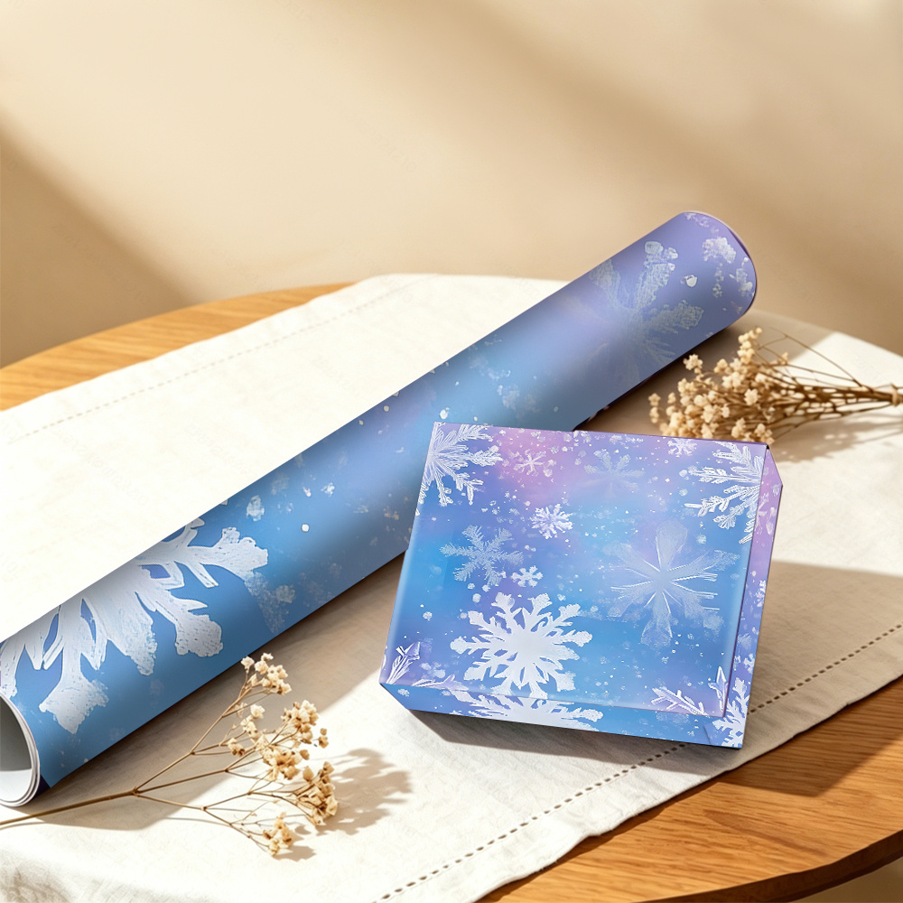 TEMU 1roll, 2d 19.69x118.11in Gradient Snowflake Themed Wrapping Paper, Universal Packaging Material For Birthday Gift Boxes, Bestie Souvenirs,