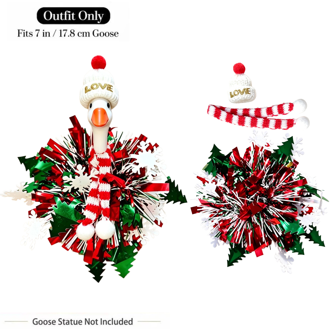 TEMU 3pcs/set 7-inch Christmas Mini Desktop Goose Statue Clothing- Featuring Christmas Tree And Snowflake Elements, Suitable For Home And Office Desk