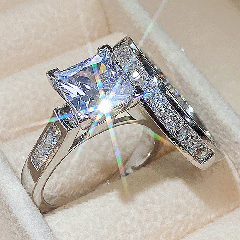 TEMU 2pcs Women' Mozambican Ring Set, Ring Jewelry S925 Silver Inlaid With Mozambican Moissanite, Exquisite Holiday Gift.