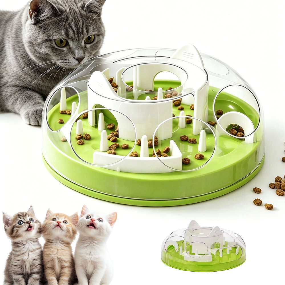 Image of Interactive Cat Maze Slow Feeder Bowl With Anti- Design & Maze Puzzle Toy - Slow Eating Dish Suitable For Indoor Cats, Durable Plastic Slow Feeder For , Mental Stimulation Activity For Breeds