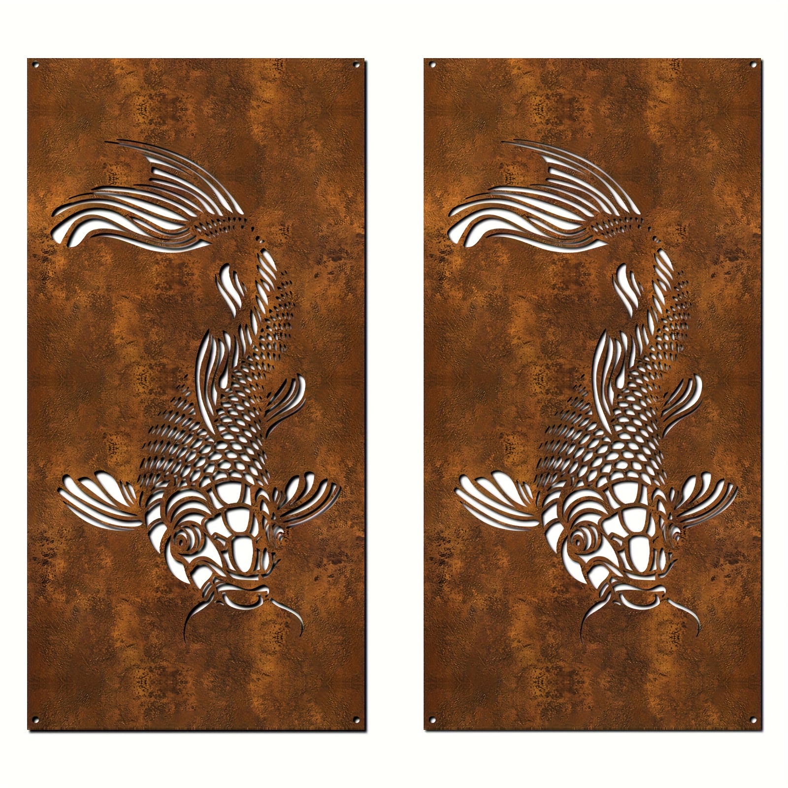 E-shop [2D Flach] 2 Stück Chinesischer Drache & Fisch Metall Wandkunst Panel - Hohlgeschnittene Aquatische Skulpturen geeignet für Garten, ,