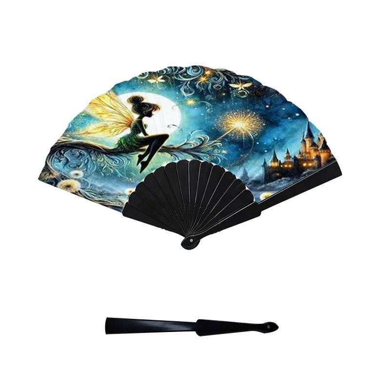 TEMU Éventail à main 1 pièce avec imprimé de fée bohème - Ventilateur de refroidissement portable en plastique, convient pour la plage, les fêtes de