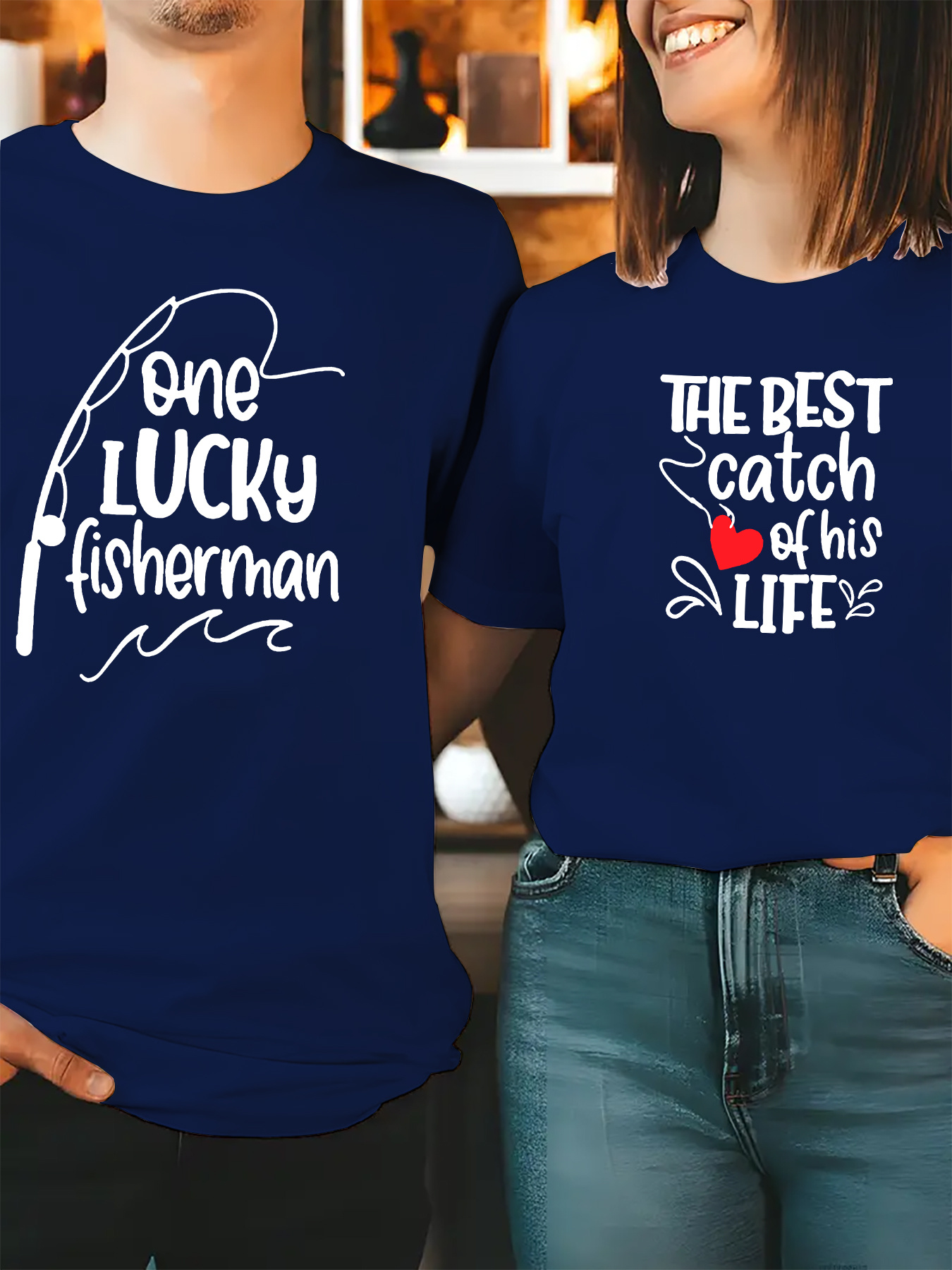 Camisetas Gráficas de Pesca para Él y Ella Diseño &*;Un Pescador *&*;  &*;La Mejor Vida&*; Casual de Poliéste