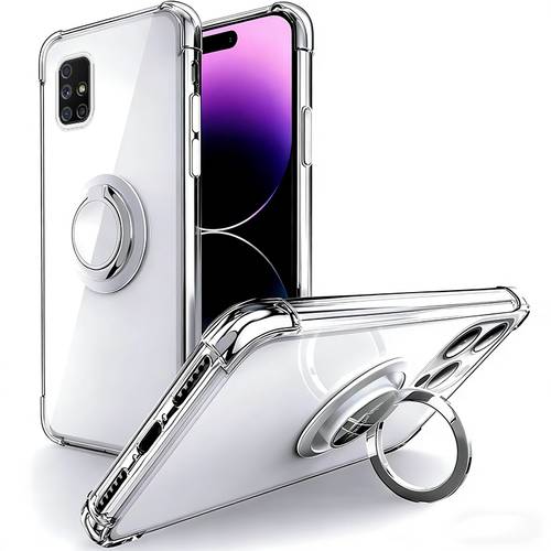 para teléfono - adecuada para samsung galaxy m51, carcasa transparente anti-caída con soporte de anillo magnético, diseño moderno a prueba de golpes, cubierta de protección total de tpu