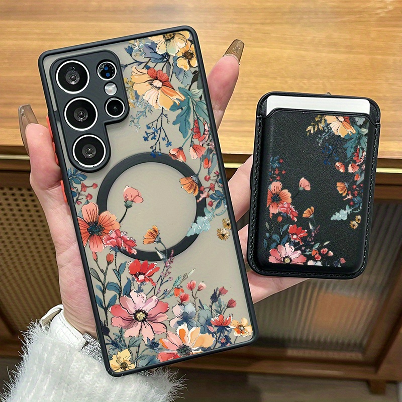 TEMU Phone Case: 2pcs Set Creative Colored Oil Painting Flower Pattern Magnetic Phone Case & Fashionable Luxury Artificial Leather Magnetic Property