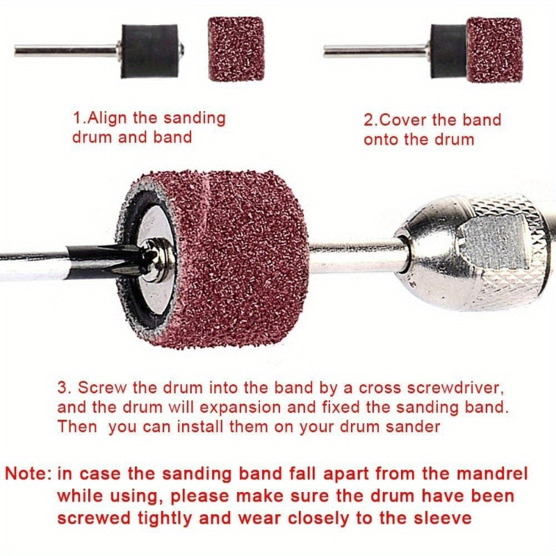 TEMO 100p 1/2 Grit 60 Coarse Sand Drum w 2p Mandrel for Dremel Rotary Tool | Drum Sander Sanding Sleeves With Rubber Mandrel | 1/8 Shank |Removing Rough Rpots, Rounding Edges
