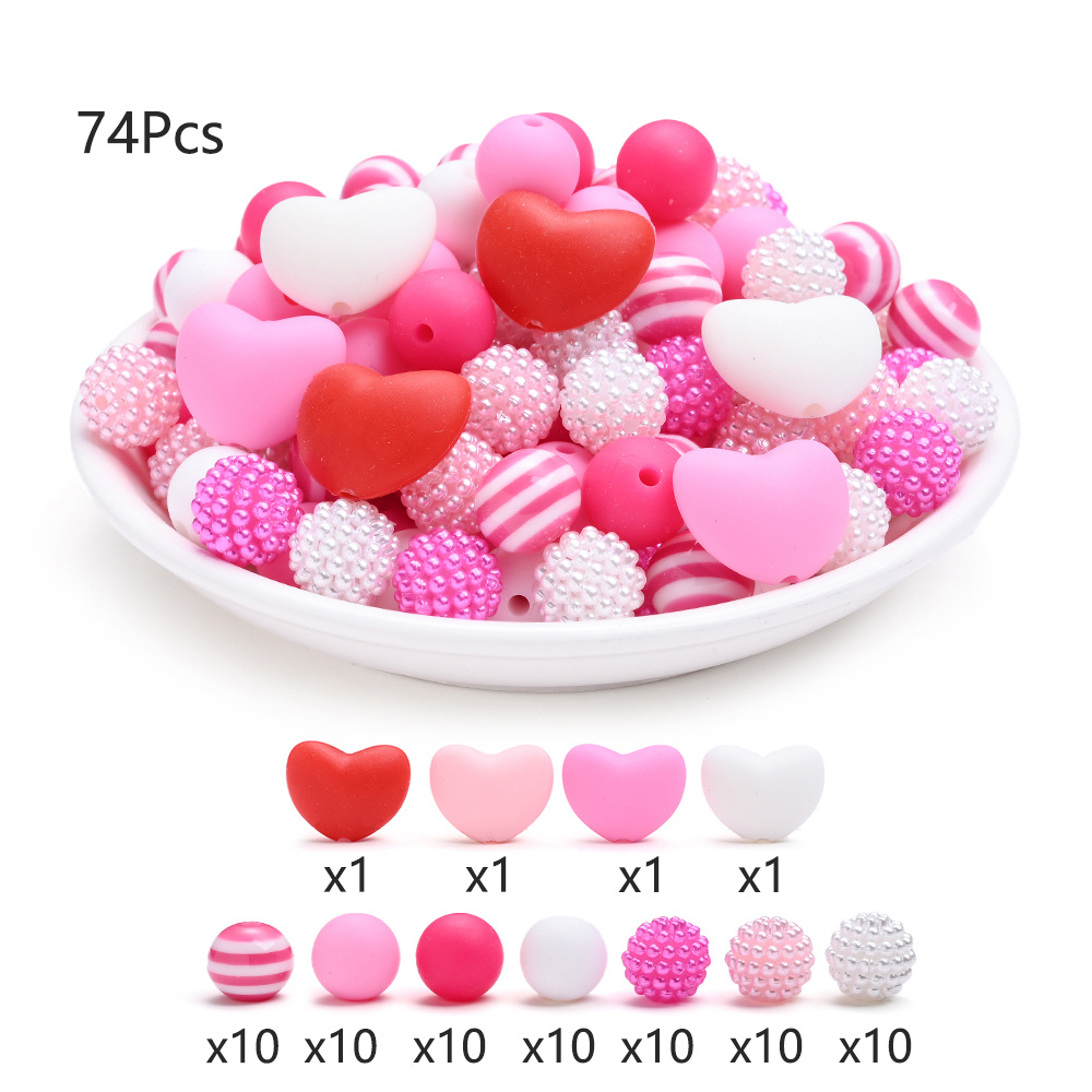 74pcs 12mm Silicone Bead Set For Diy, Phone Charms, Beaded Pens, And Necklace Decorations