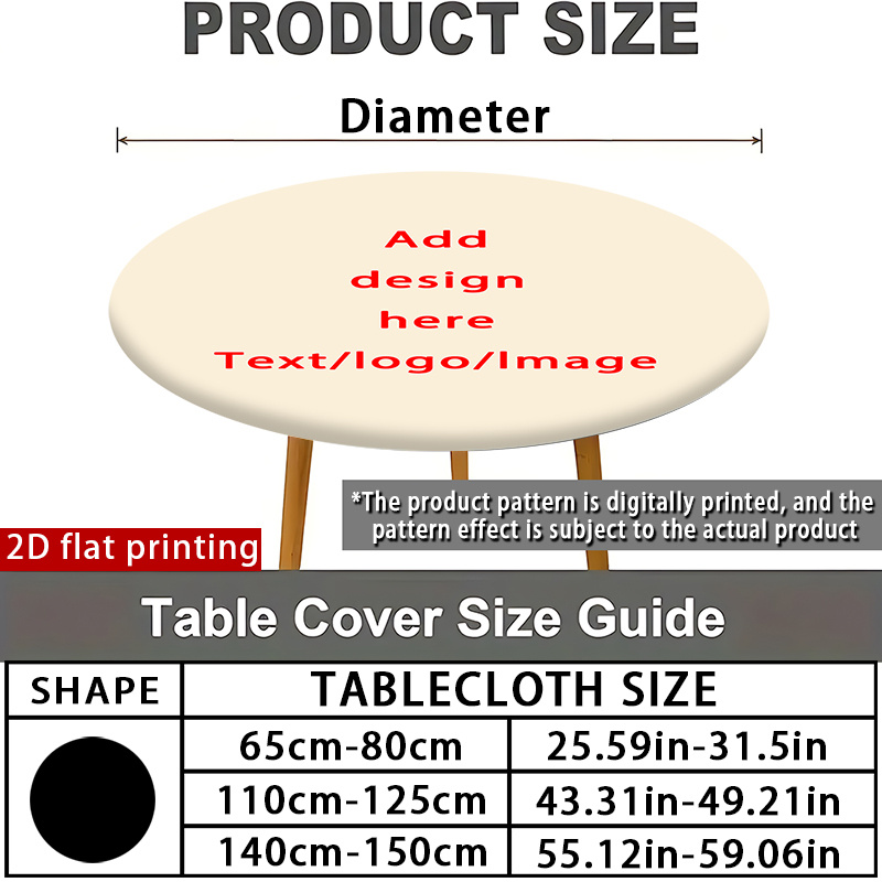 TEMU 1pc Stretch Round Tablecloth, Customizable With Text And Patterns Printing, High-end With Elasticity, Suitable For Outdoor Picnics, Camping,