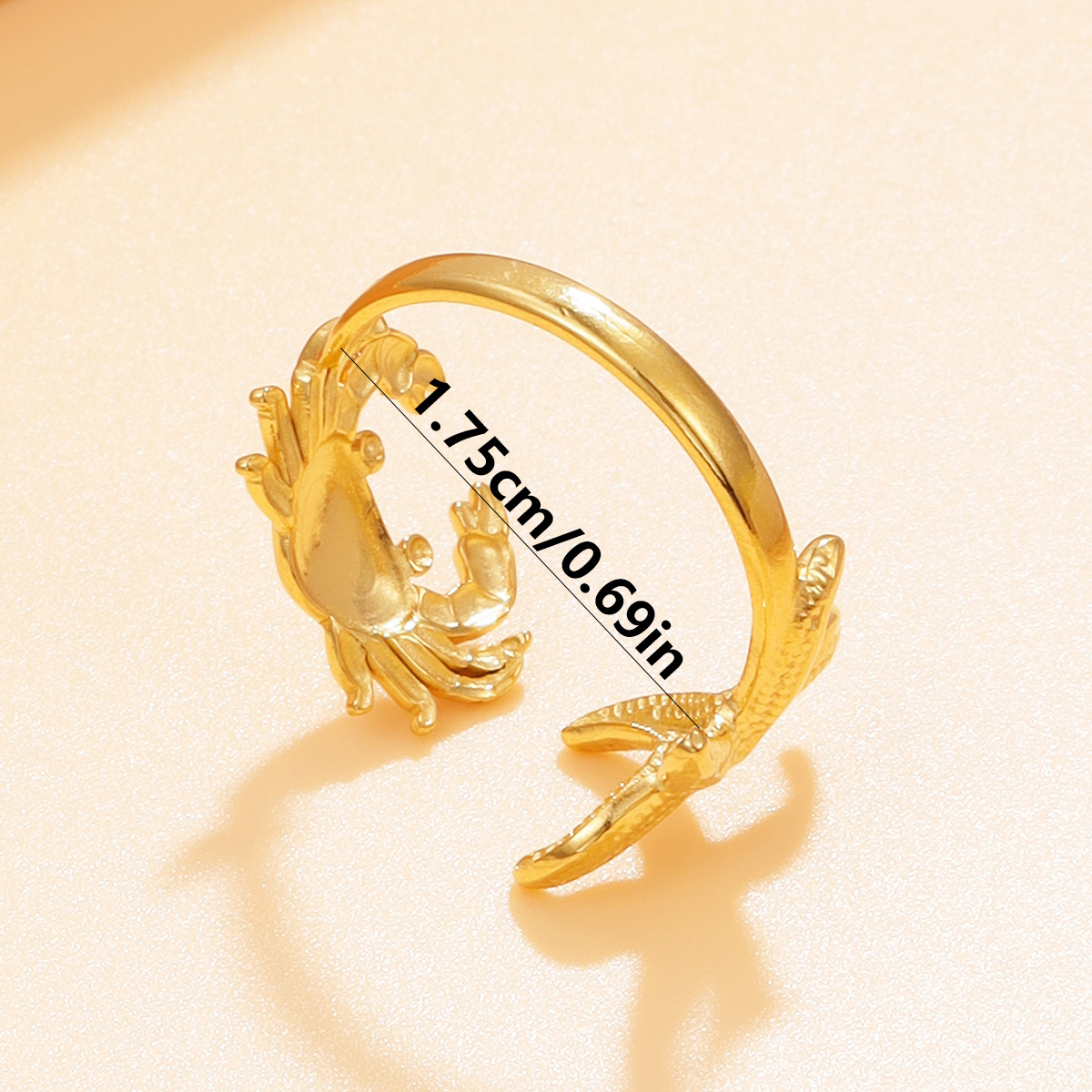 Ocean-themed Open Ring with Starfish and Crab, Daily Accessory