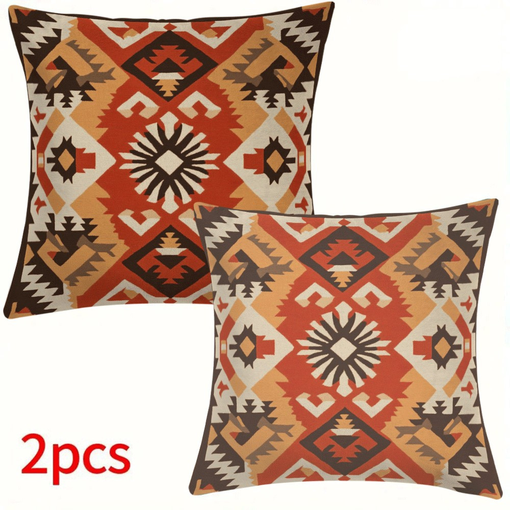 2 pack modern bohemian retro geometric flannel pillow covers 18x18 inch machine washable zipper closure     cases for back sleepers sofa and outdoor tent decor pillow inserts not included details 9