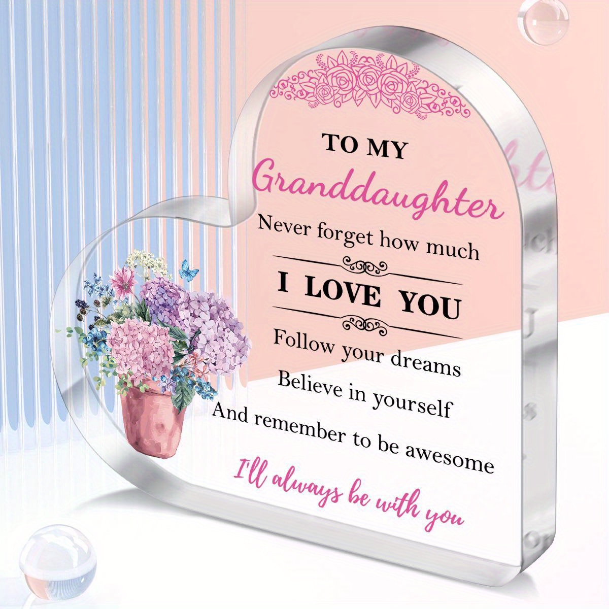 TEMU 2d Flat, Acrylic Heart-shaped Keepsake For Granddaughter, Frameless & Inspirational Message Centerpiece, Versatile Celebration Gift With No