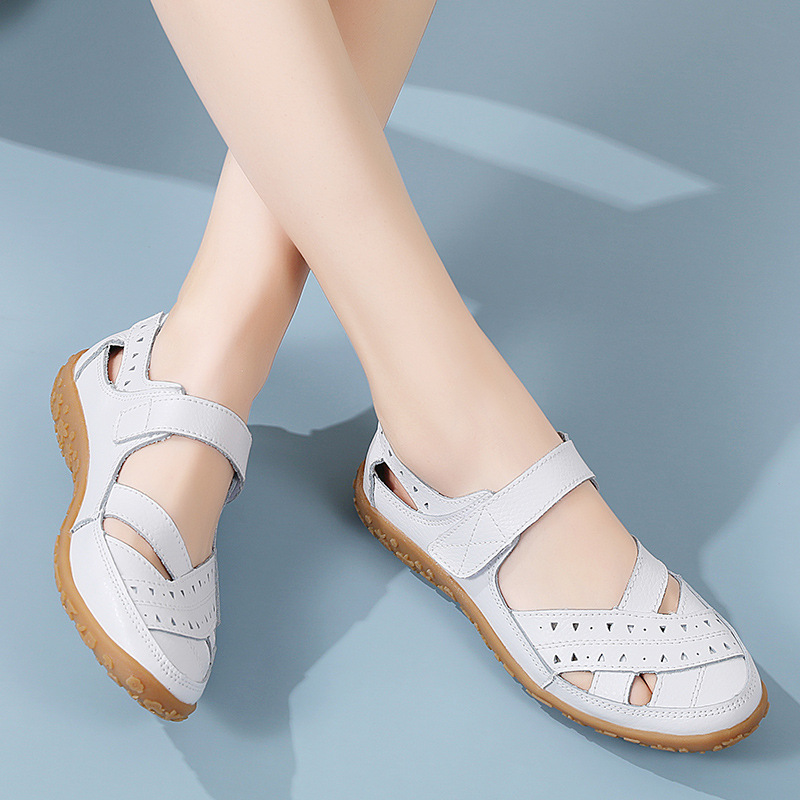 Image of 2026 New Summer Arrivals: Women's Round-toe Breathable Cutout Wedge Sandals, Adjustable Flat Shoes, Soft-soled Casual Summer Shoes For Middle-aged And Elderly Women, Women Shoes
