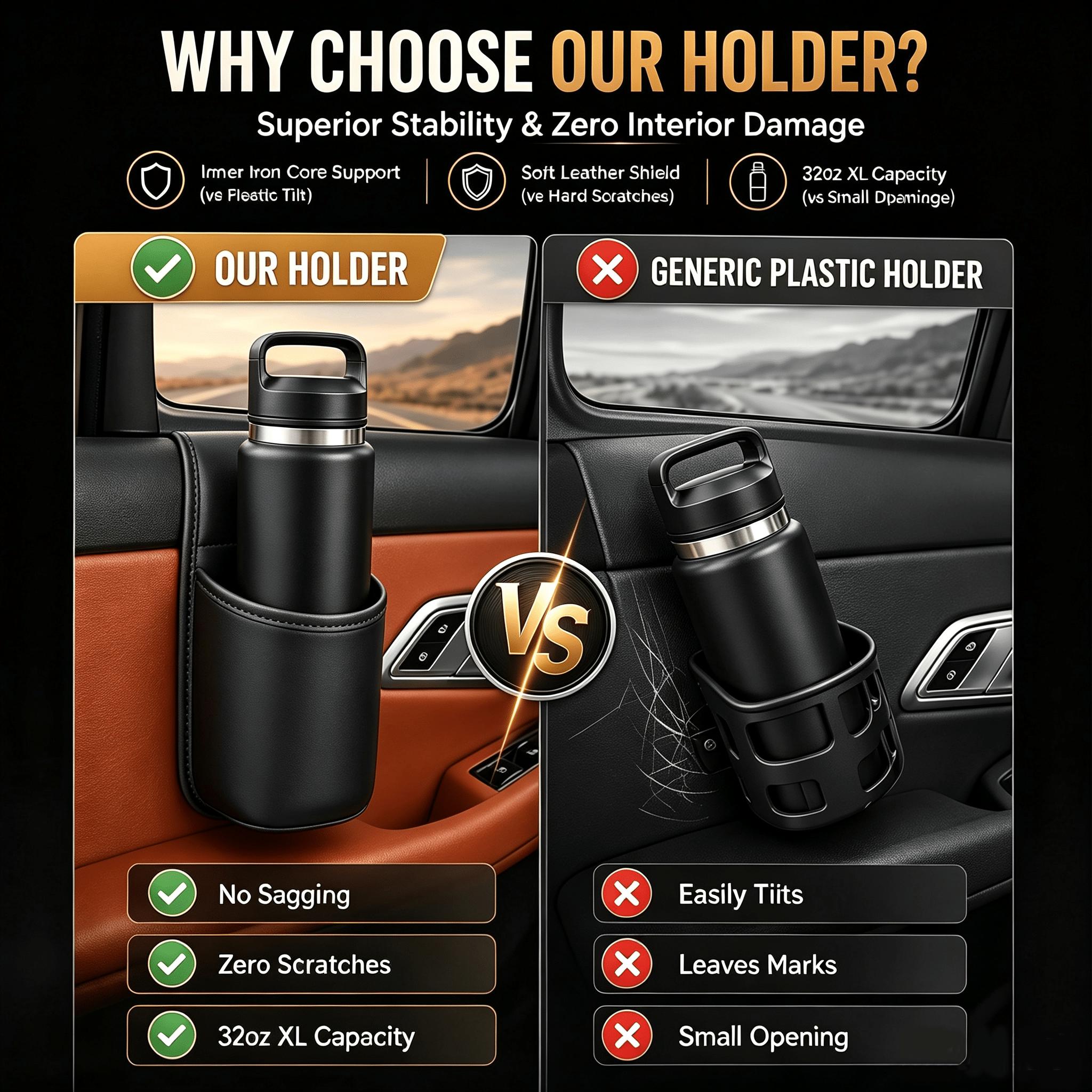TEMU Faux Leather Car Door Cup Holder For Window, Organizer For Drinks And Phone
