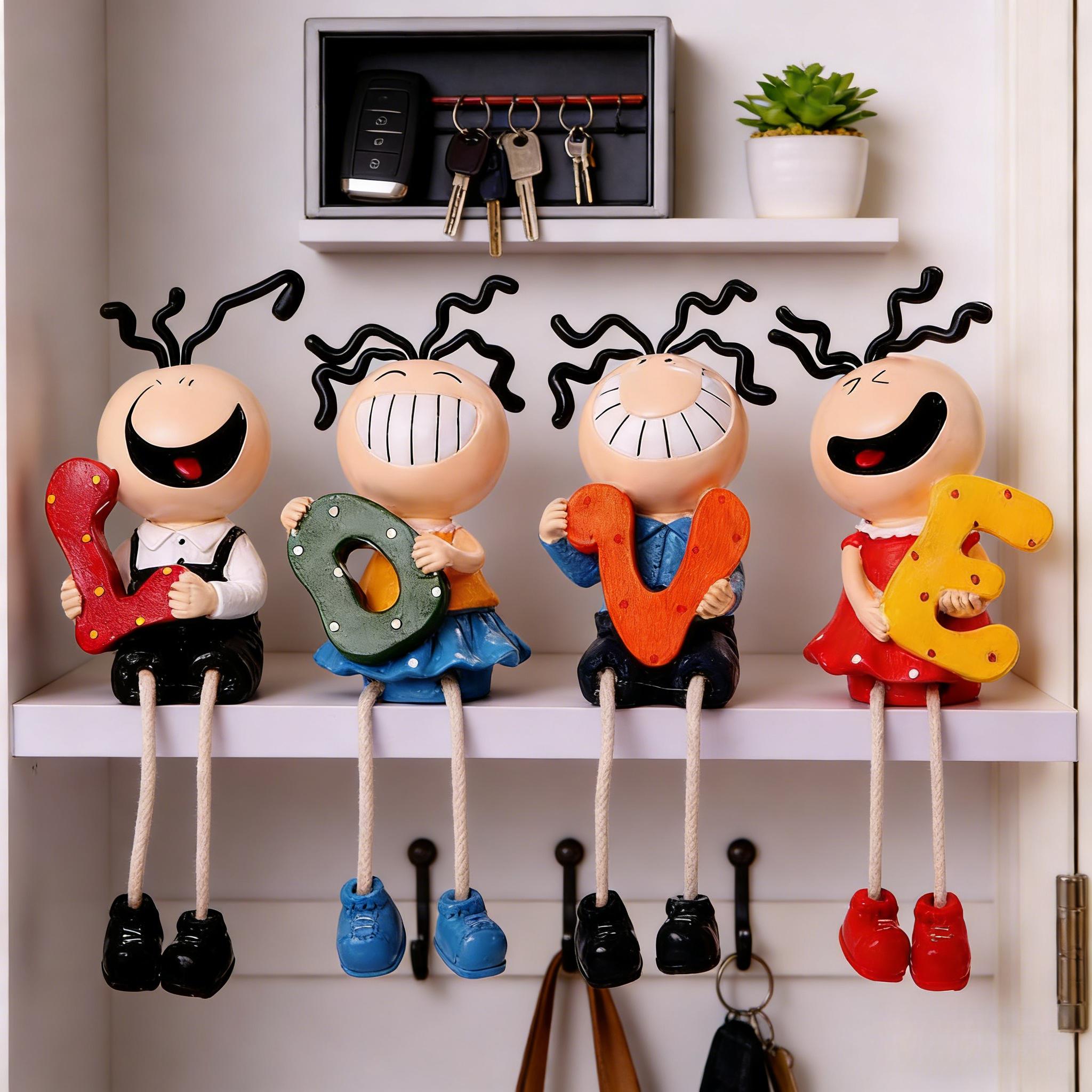 TEMU 4 Nordic Decor Resin Hanging Doll Cartoon Hanging Trio Ornament Holding "love"
