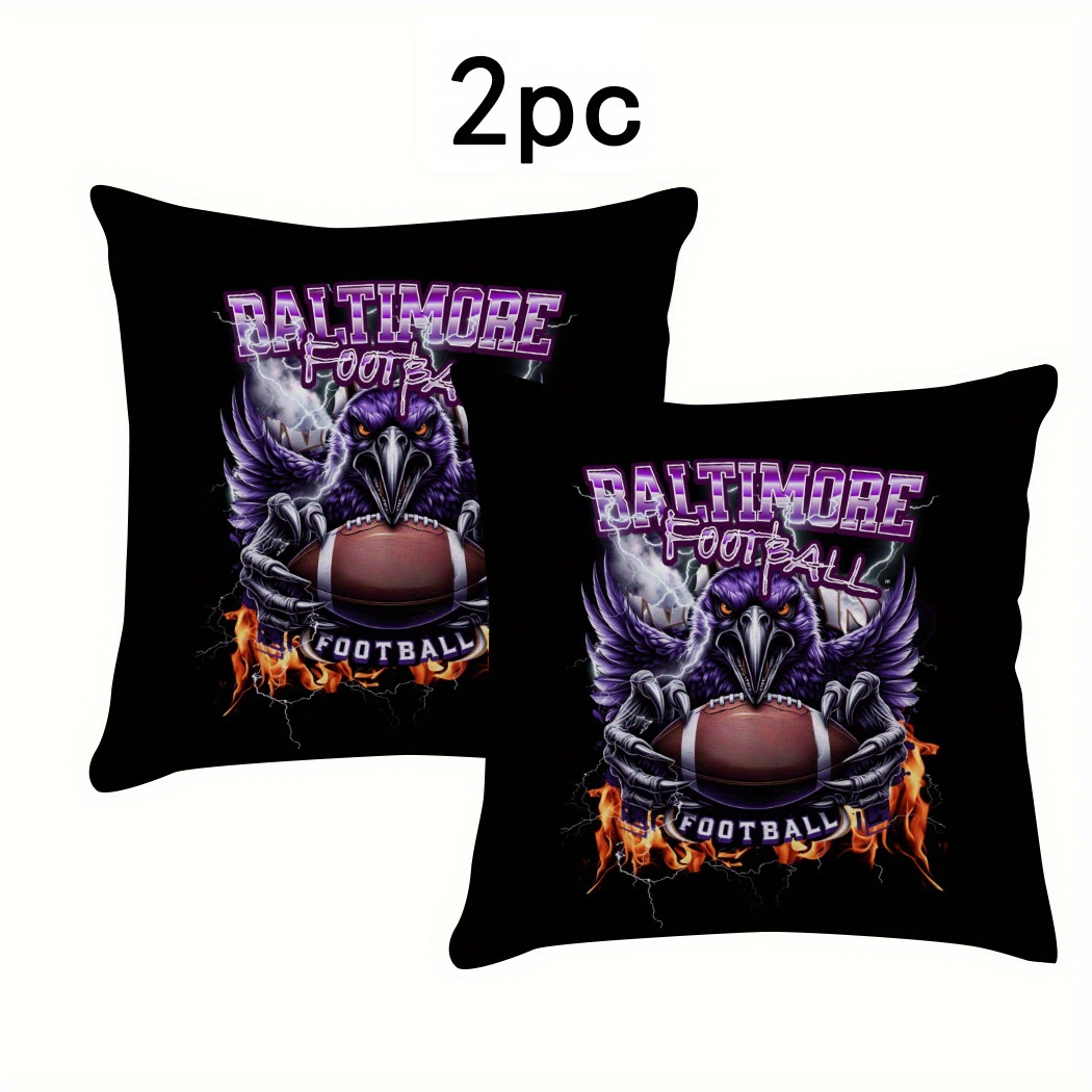 

2-pack Football-themed Pillow Covers, 18x18 Inch, Contemporary Style, Knit Polyester, Machine Washable, Zipper Closure, Decorative Cushion Cases For Room Types - Pillow Inserts Not Included